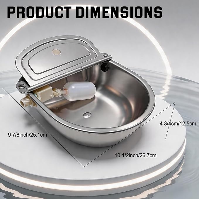 Automatic Water Bowl 304 Stainless Steel Pet Water Dispenser Dog Feeder Waterer for Large Dogs with 40" Steel Hose, 2 Float Valve, Copper Connector Adapter, 2 Bolts (Without Drainage Hole)