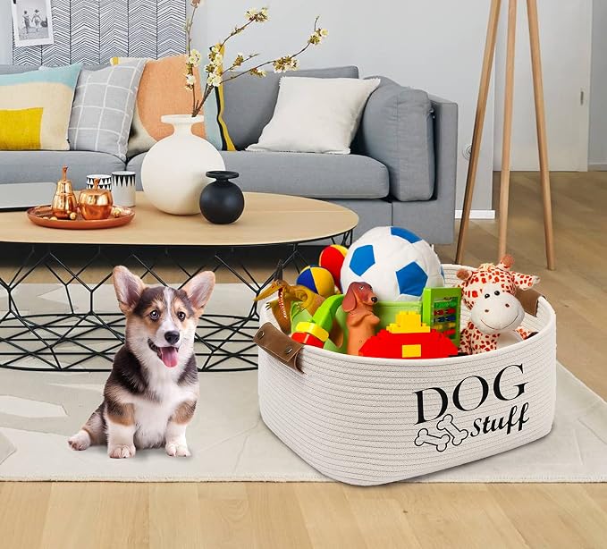 Square Dog toy basket storage Cotton Rope Storage Basket Pet/Pet Toy And Accessory Storage Bin Doy Toy Box-Beige