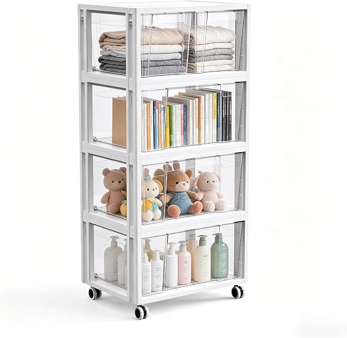Extra Large Storage Drawer Cart, Storage Boxes 4 Tier-5 Drawer | With 1 Set Wheels, Stackable and Detachable Storage Unit, Home Kitchen Organizer for Art Craft Supplies Bedroom Bathroom