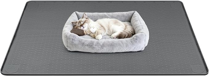 Silicone Cat Bed Mat 40"x40" Pet Crate Mat for Cat Cage, Dark Grey | Extra Large Cat Sleeping Mat, Non-slip, Washable, Waterproof Pet Bed Mat with Raised Edge, Pet Playpen Mat to Protect Floors
