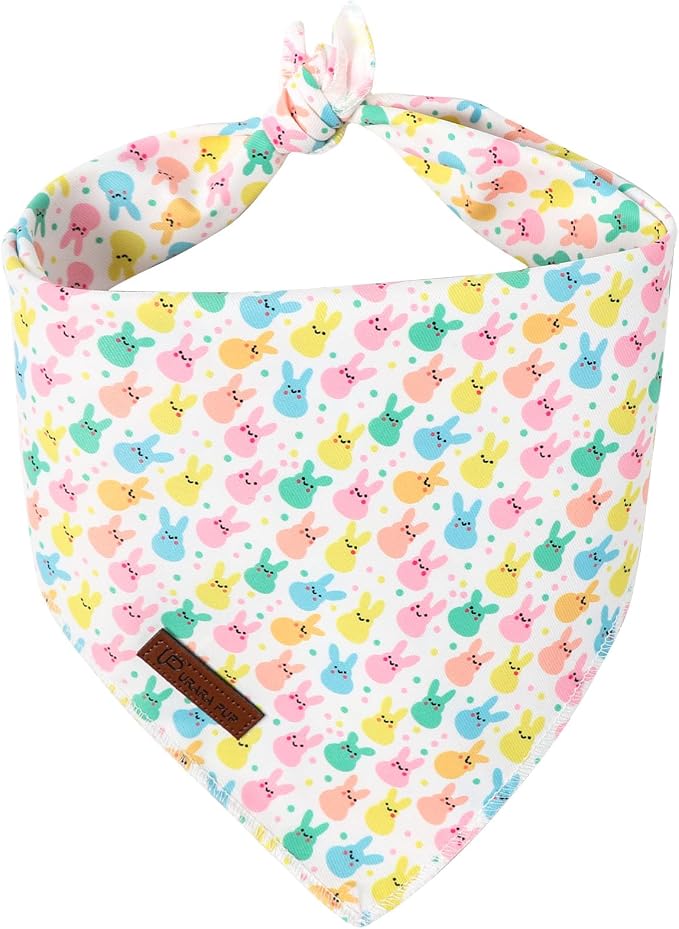 Easter Day Dog Bandana, UP URARA PUP Easter Bunny Triangle Bid Scarf for Medium Large Dogs, Cotton Kerchief for Girl Boy Puppies, Cute Spring Bunny Bandana,L