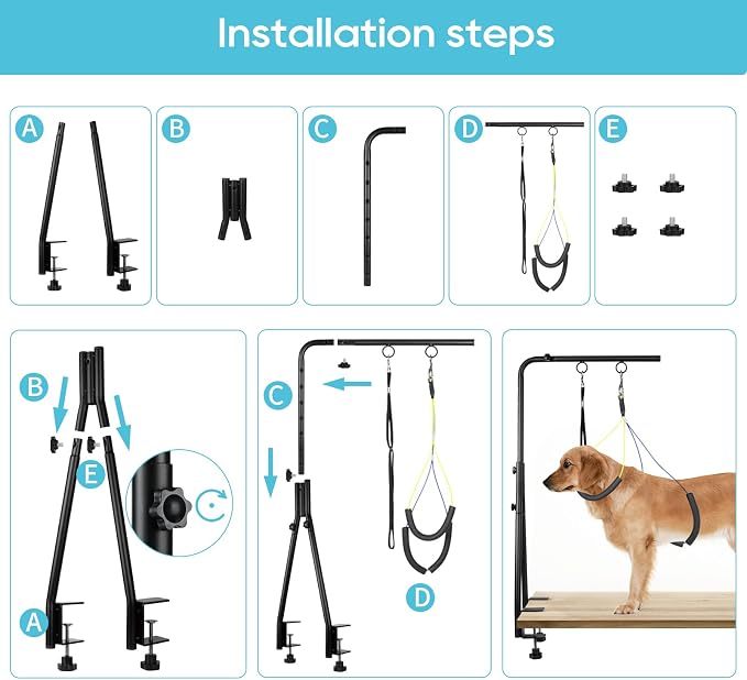 Adjustable Pet Grooming Arm with Clamp for Small & Medium Large Dogs,35" | Dog Grooming Arm,Grooming Loop & No Sit Haunch Holder Dog Grooming Station with Clamp for Home Use,Nail Trimming & Drying