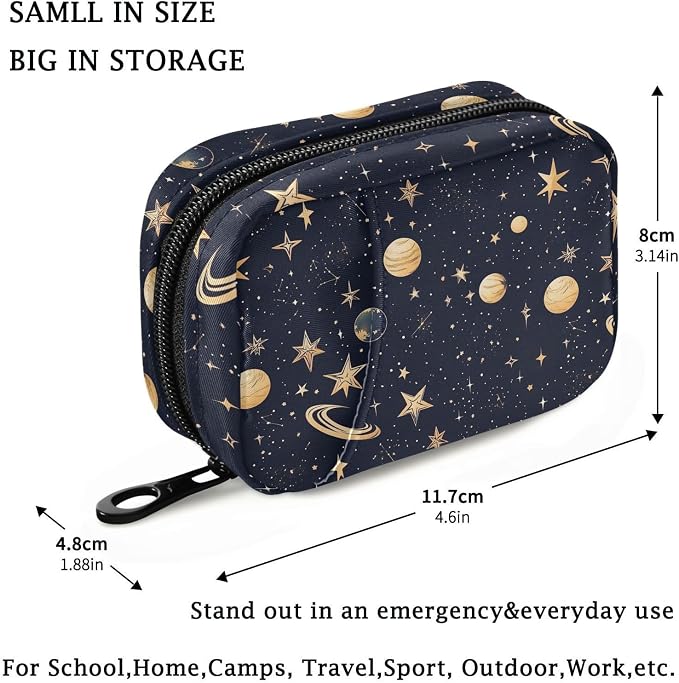 Fustylead Beautiful Celestial Constellation Stars and Planets Travel Pill Case Bag with Zipper Weekly Pill Box 8 Compartments 7 Day Personal Pill Case Purse Medicine Case Organizer