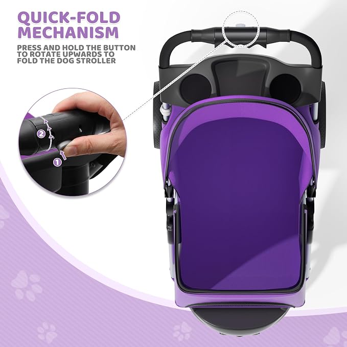 Magshion 3-Wheel Pet Stroller for Small/Medium Dogs & Cats, Up to 33lbs | Foldable Travel Jogger w/ Breathable Mesh Cover, Lightweight Design, Safety Tethers, Cup Holder & Storage Basket