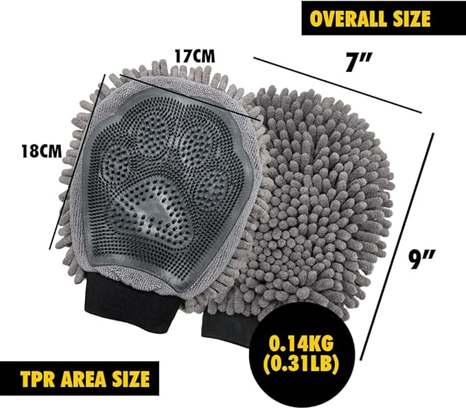 Muddy Mat® Dog Washing Gloves – Dual-Sided Pet Grooming Mitt with TPR Brush & Chenille Microfiber – Dog Wash Mitt for Bathing, Drying & Dirt Removal – Pet Bath Gloves for All Coat Types