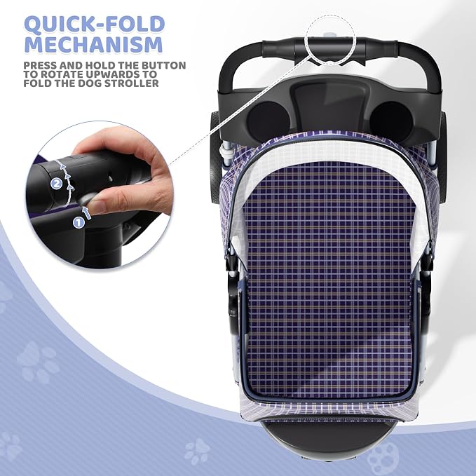 Magshion 3-Wheel Pet Stroller for Small/Medium Dogs & Cats, Up to 33lbs | Foldable Travel Jogger w/ Breathable Mesh Cover, Lightweight Design, Safety Tethers, Cup Holder & Storage Basket