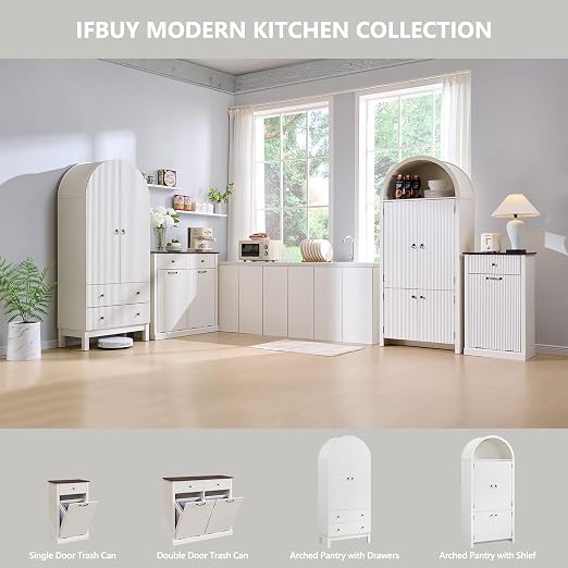 IFGET Double Tilt-Out Trash Cabinet, Laundry Hamper Cabinet, Antique White