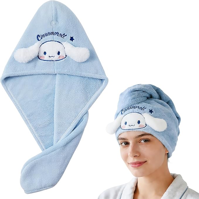 Cute Dog Microfiber Hair Towel Wrap, Single Pack Hair Quick Dry Towel for Kids Girls Women Suitble for Wet Curly and Straight Hair