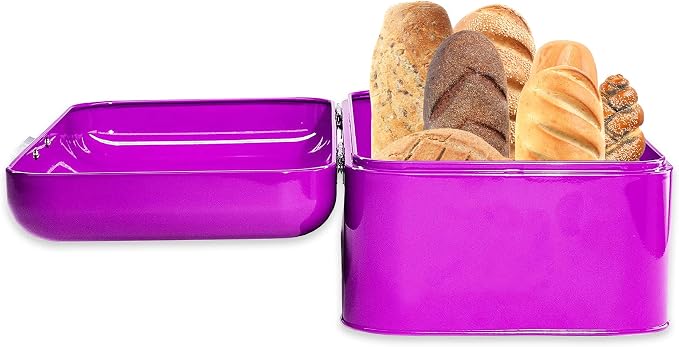 Culinary Couture Extra Large Purple Bread Box for Kitchen Countertop - Holds 2 Bread Loaves! - 16.5" x 9" x 6.5" - Stainless Steel Vintage Bread Boxes for Kitchen Counters - Bonus Recipe Ebook
