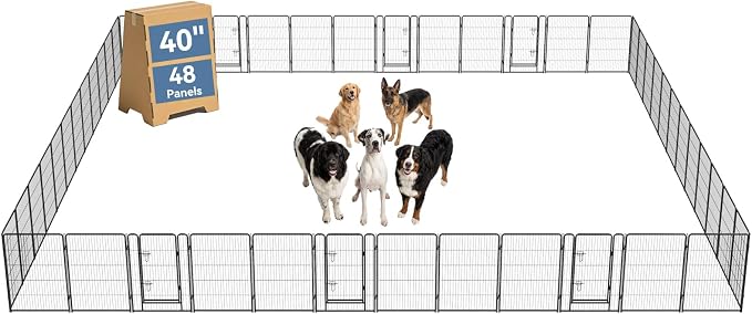DUMOS Dog Playpen 40 Inch 48 Panels Indoor Outdoor Metal Pet Fence | Foldable Dog Play Pen with Door, Portable Exercise, RV Camping, Puppy Small Medium Large Dogs