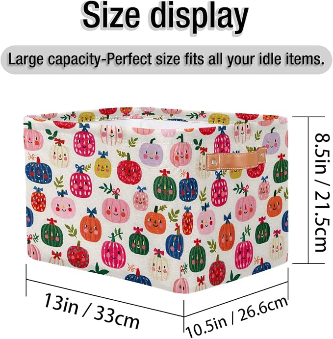 Pardick Autumn Basket Storage Bins Rectangle Canvas Basket Cube Storage Box | Nursery Foldable Basket with Handle for Kids Girls Boys Toys Living Room Closet Organizer Shelf Gifts Fall Decor (132)