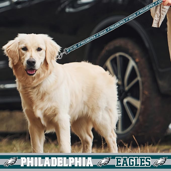 Pets First NFL Licensed Philadelphia Eagles Pet Leash, Size Large – Durable Satin Dog & Cat Walking Strap and Pet Tether with Embroidered Team Name & Logo