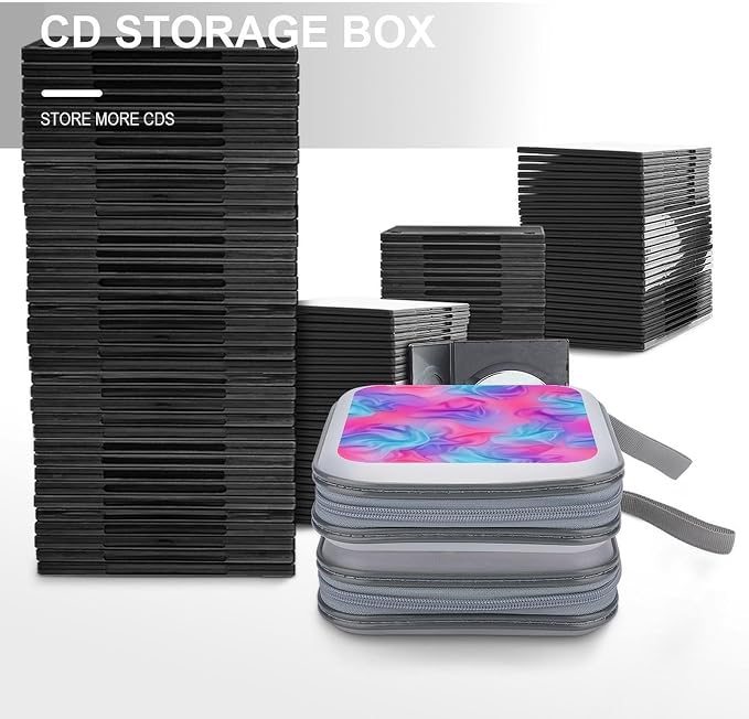 Protective 40-Disc CD/DVD Wallet Purple Rainbow Bisexual Pride Flag Art, Hard Plastic Storage Binder with Handle, Portable Organizer for Car Office Travel