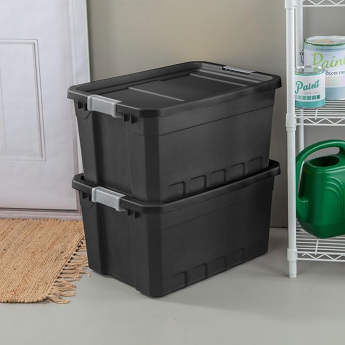 Sterilite Stacker Tote with Latching Lids for Garage, 19 Gallon, 24-Pack | Heavy-Duty and Stackable Plastic Boxes and Containers for Home, Desk, Cabinet, Dorm, Basement, or Utility Organization