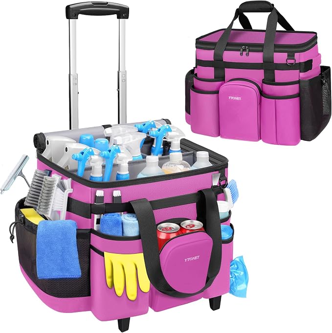 Ytonet Large Cleaning Caddy with Wheels, Cleaning Supplies Organizer | Multiple Storage Pockets Caddy with Wheels, Water Resistant Rolling Tool Caddy for Home, Car, Tool Organizer, Mobile Storage