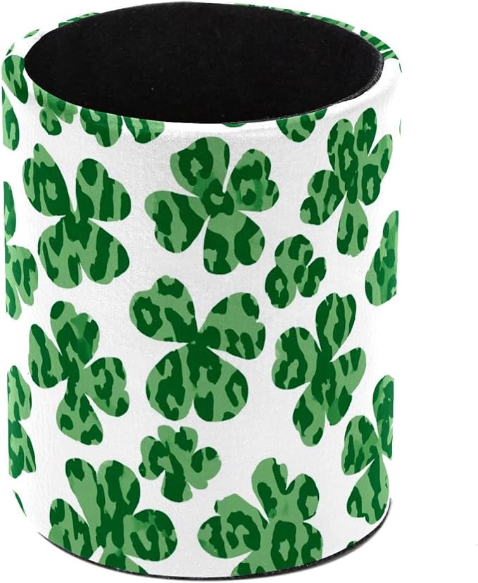 Faux Leather Pen Holder for Desk, Pencil Organizer Shamrock Pen Cup Desk Decor Makeup Brush Holder Storage for Office Home