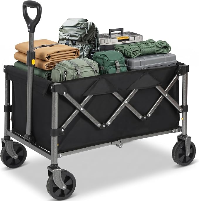 REDCAMP Collapsible Wagon with Wheels, 380lbs Foldable Wagon Cart | Portable Utility Wagon Cart with All Terrain Wheels for Outdoor, Sports, Shopping, Pet, Grocery, Beach, Camping, Black