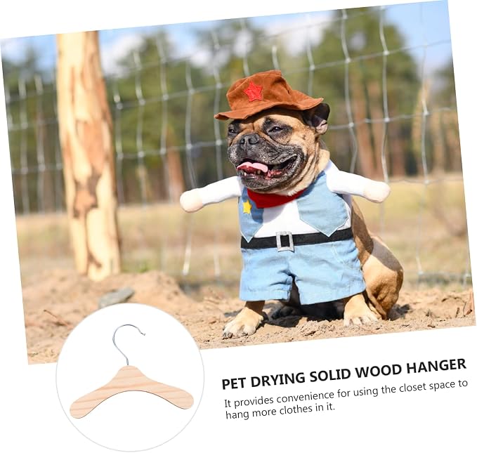 Hemobllo 10pcs Wooden Pet Clothes Hangers Small Portable Dog Apparel Rack Lightweight Compact Pet Costume Organizer in Silver and Wood Color