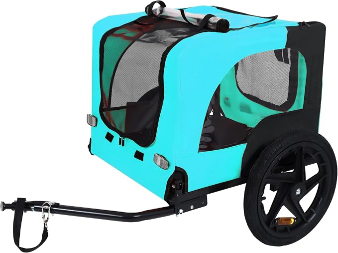 Pet Bike Trailer for Dogs, Foldable Dog Bicycle Trailer Carrier with Quick Release Wheels, Waterproof Oxford Fabric, Safety Leash & Reflective Lights for Small Medium Pets up to 66 lbs