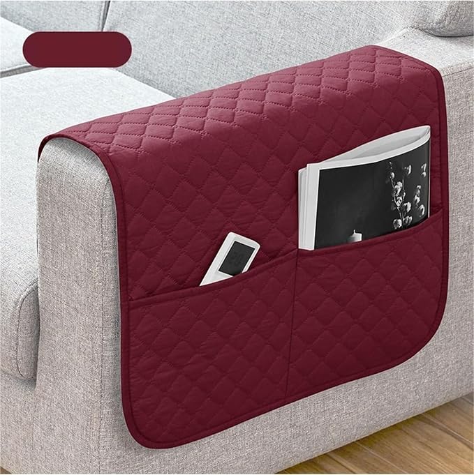 Armrest Covers Arm for Chairs Couch Sofa Armchair Slipcovers Recliner Organizer Non-Slip Chair Bedside Storage Caddy Holder 2 Pockets Magazines Waterproof(Dark Red)