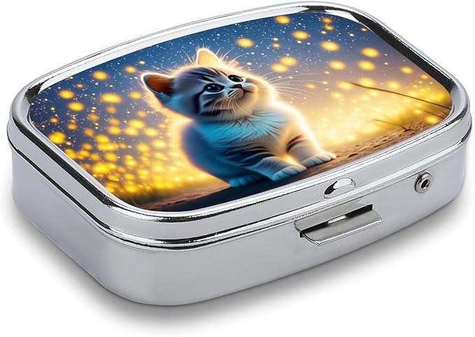 Cute Pet Scene Durable Metal Pill Case for Daily Use, 2 Slot Medicine Box Organizer,Leak Proof Travel Pill Container for Vitamins, Compact Pocket Medicine Holder for Seniors,Holiday Gift