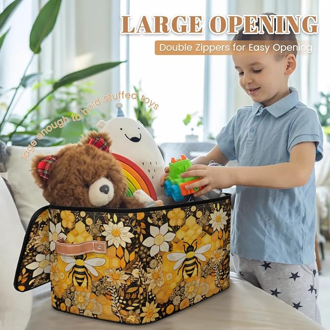 Storage Bins Honey Bee Storage Basket with Zipper Lid & Handle Foldable Storage Box Storage Cube Bin Clothes Organizer for Closet, Bedroom