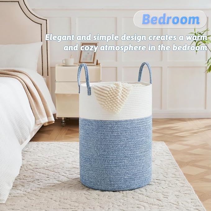 Laundry Basket,Woven Cotton Rope Laundry Hamper,60L for Decor Storage of Dirty Clothes,Toys and Blankets in Bathroom,Baby Room and Living Room