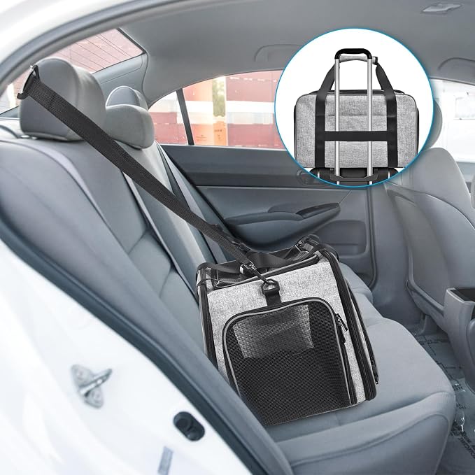 Petmolico Cat Carrier Soft-Sided Airline Approved, Medium, Grey-X863 | For small/medium cats & puppies up to 16 lbs, 3 open doors, travel-friendly pet bag