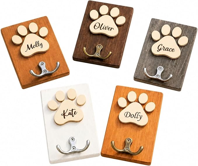 Custom Dog Lead Holder, Natural Wood Cute Paw Print Hook With Engraved Name | Charming Wooden Paw Hook Styled Dog Lead Hook, Essential Wooden Dog Leash Holder for Pet Leashes Custom and Daily Use