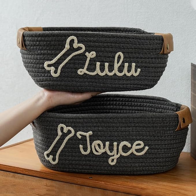Customized Pet Toy Basket | Personalized Dog & Cat Name Bin | Pet Gift with Name Cotton Rope Design | Dog Toy Organizer & Cat Toy Storage | Large & Small Sizes Available