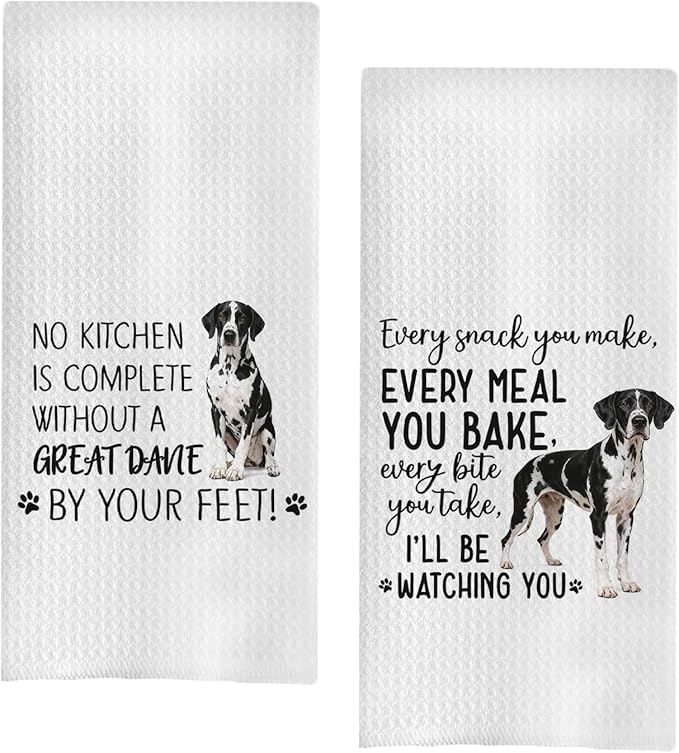 Great Dane Dog Kitchen Towels Set - Great Dane Gifts for Dog Lovers Women, Dogs Hand Towels Dish Towels Decor, 16x24 Inch,Set of 2