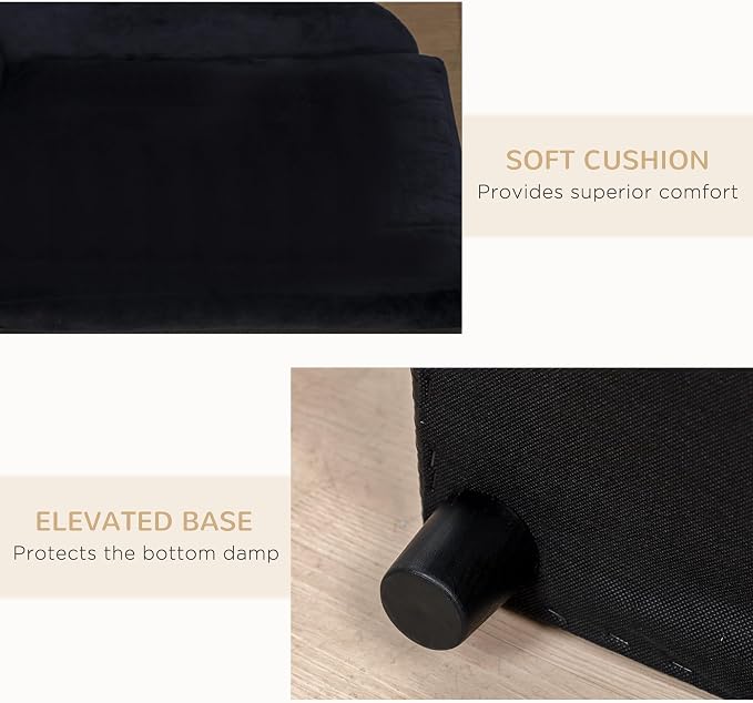 PawHut Luxury Fancy Dog Couch with Hidden Storage for Puppies, Black | Small Dog Sofa Bed with 2" Soft Foam, Modern Pet Furniture for Little Breeds