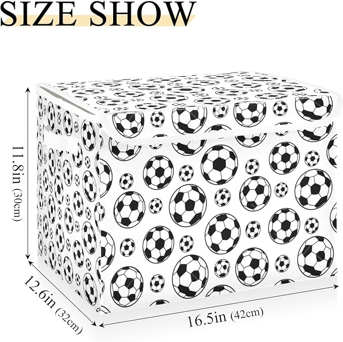 Soccer Ball Storage Bins with Lids Closet Bedroom 40L Storage Basket | Decorative Storage Boxes, 300D Oxford Cloth, Hollow Board Frame, Flip Top Velcro Lid, 16.5x12.6x11.8 inch, Collapsible Design