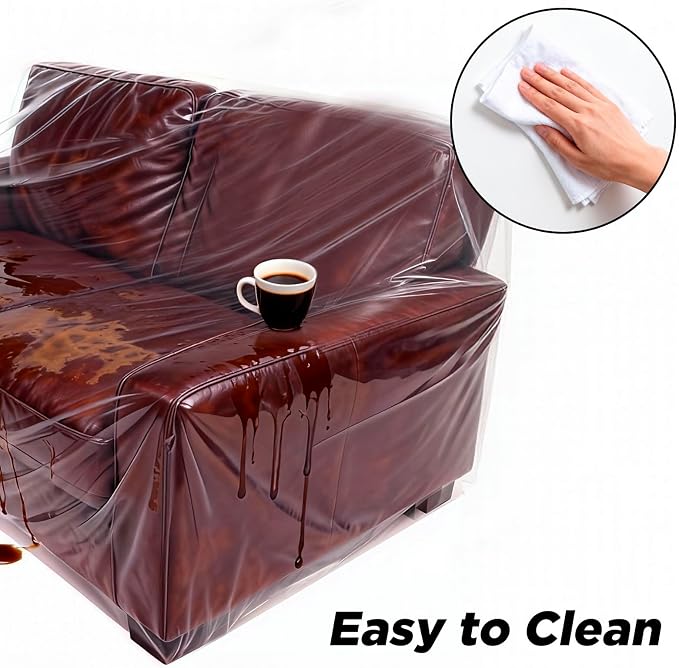 Plastic Loveseat Cover Furniture Cover with Elastic Band, Clear Sofa Cover Protector for Moving and Storage, Waterproof & Dustproof Moving Bags Slipcover 68W x 42D x 42H Inches (Loveseat)