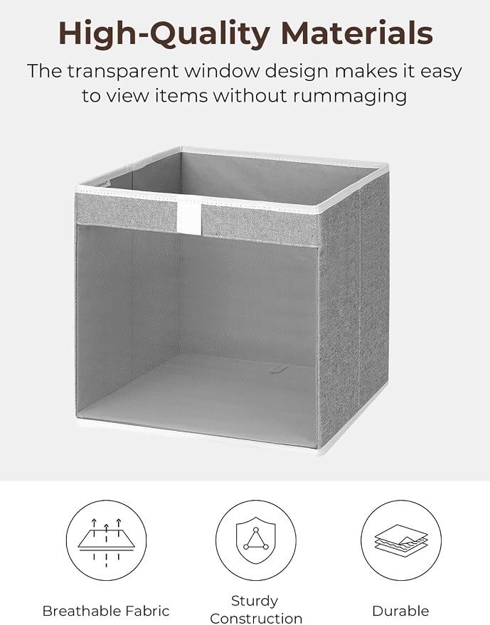 StorageWorks 13x13 Storage Cubes, Cube Organizers Bins, Gray, 3-Pack | Clear Window for Visibility, 2 Soft Leather Handles, Collapsible, Flip to Show/Hide, Storage Bins for Closet, Shelf, Cubby