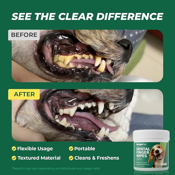 Dog Dental Wipes - Dog Finger Toothbrush & Teeth Cleaning Wipes, Pet Dental Finger Wipes for Dogs & Cats, Tartar & Plaque Remover, Dog Breath Freshener, 100 Count