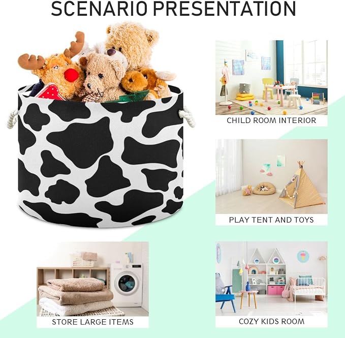 DOMIKING Large Storage Basket for Toys Cow White Texture Storage Bin Box Organizer Basket for Home Decor Pet Toy Blankets Nursery