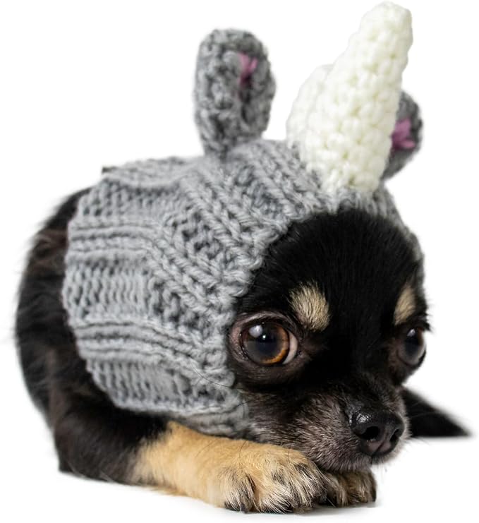 Zoo Snoods Rhino Costume - Knit Dog Snood Ear Wrap for Pets, Warm Neck Cover for Halloween and Winter (Small)