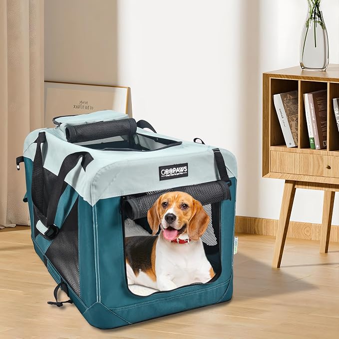 Jespet 3 Door Soft Dog Crates Kennel for Pets, Folding Travel Pet Carrier | 3 Mesh Doors 24'' Dog House, Large Pocket, Easy to Install, Steel Frame, Removable Crate Pad, For Indoor & Outdoor