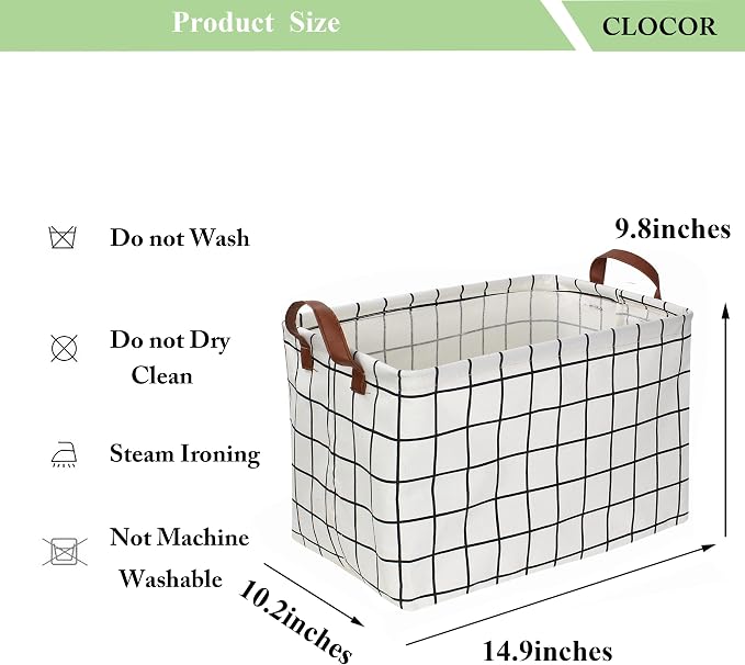 CLOCOR Rectangular Storage Basket, Collapsible Storage Bin, Gift Basket (3 pack White checks)