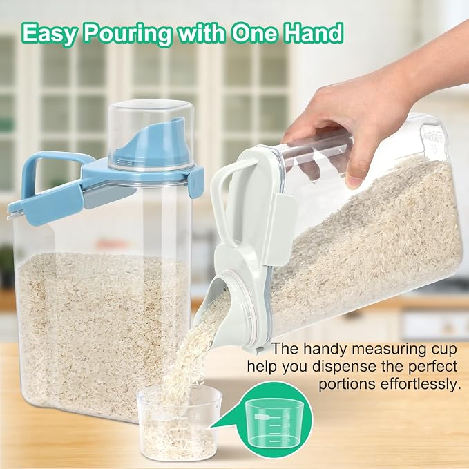 TBMax 2 Pack Rice Container Cereal Storage Container 3.2 Quarts, Kitchen Pantry Dry Food Storage Holder with Easy-Pouring Spout & Handy Cup, Small Pet Dog Cat Food Dispenser for Daily Feeding