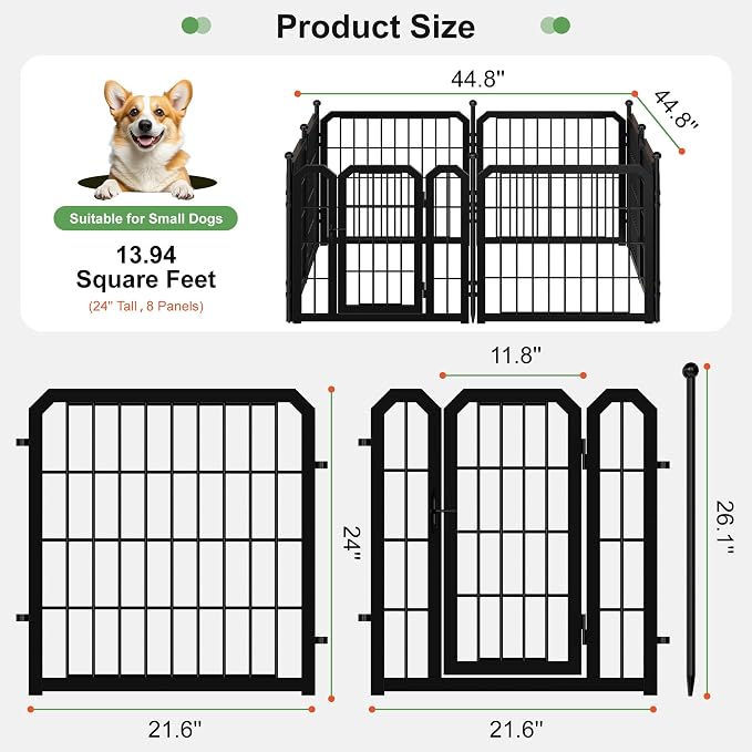 Indoor Dog Playpen, 24 Inch Metal Puppy Playpen, 8 Panels | Carrying Straps, Portable Pet Fence for Yard, Camping, Travel, Sturdy and Safe, Adjustable, Rust-Resistant, Impact-Resistant