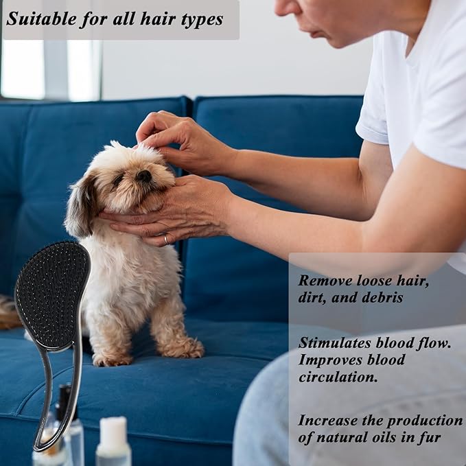 Dog Grooming Brush, Soft Puppy Massage Brush, Pet Hair Bathing Brush Comb, Hangable Grooming Tool for Poodles, Teddy, Yorkies, Maltese, Shih Tzu, Chihuahua (Black)