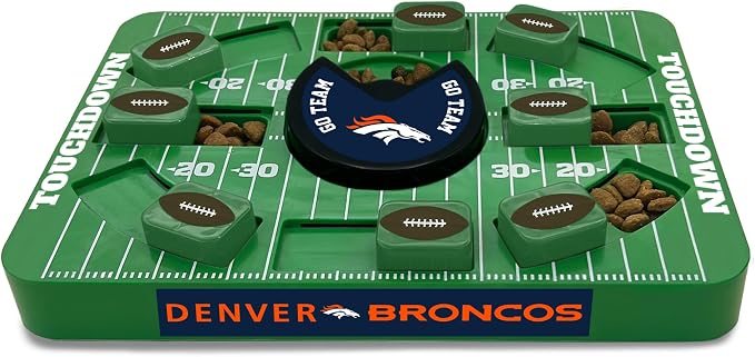 Pets First NFL Denver Broncos Large Puzzle Toy, New Size, Interactive Dog Treat & Slow Feeding Toy