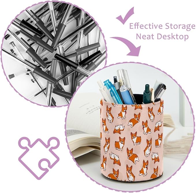Funny Corgi Dog Pattern Pen Holder Stand Pencil Cup Pot Desk Organizer Makeup Brush Holder