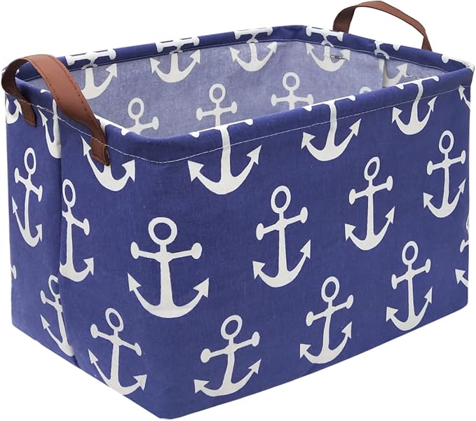 Rectangular Kids Storage Bins,Boys Baskets,Collapsible Anchor Organizer Bin with Handles for Nautical Nursery Decor,Clothes Storage,Book Basket,Gift Basket.( Anchor)