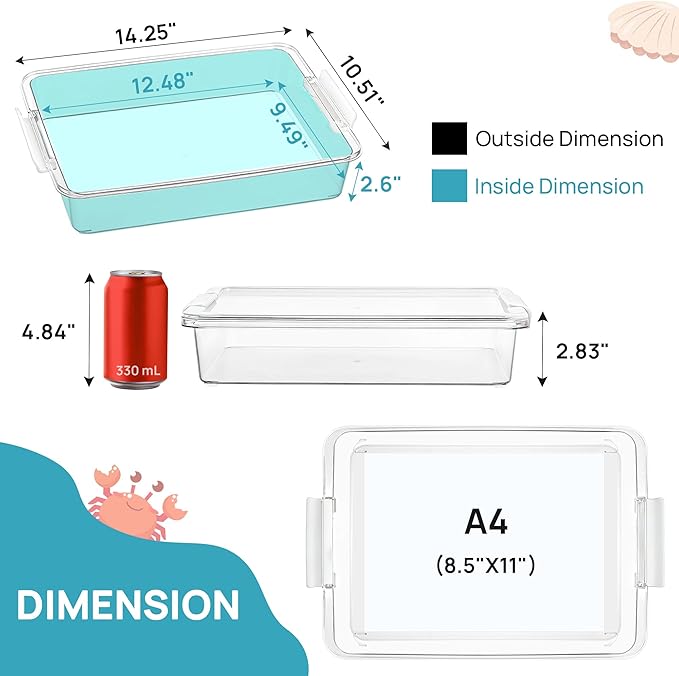 Vtopmart 4 Pack 6 Qt Plastic Storage Bins with Lids, Sensory Bins, White | Stackable Clear Containers for Organizing School & Office Supplies, Arts & Crafts Organizers and Storage for Home, Craft Room
