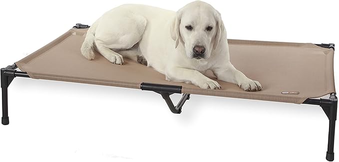 K&H Outdoor Elevated Dog Bed, Cooling Raised Dog Bed, XL 50x32in, Tan | Pet Cot for Large & Extra Large Pets, Breathable Mesh 360 Hammock Design, Indoor/Outdoor Washable Cover, Portable Metal Frame