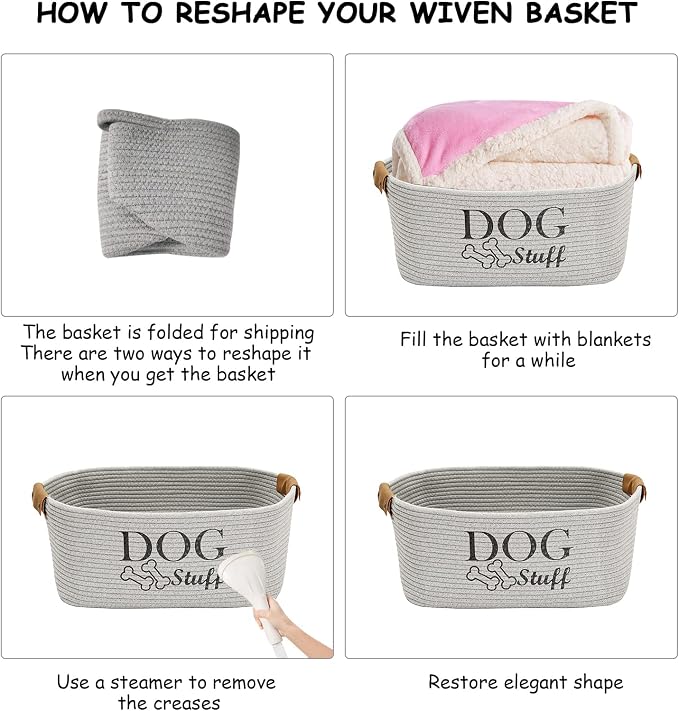 Square Dog toy basket storage Cotton Rope Storage Basket Pet/Pet Toy And Accessory Storage Bin Doy Toy Box-Gray