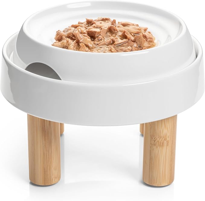 CatGuru Food Table for Cat Bowls, Elevated Feeding Station for Cat Food Bowl, Raised Stand for Food and Water Bowls, Pet Feeder for Indoor Cats, Stress Free Stand for Pet Dishes (Marshmallow, High)